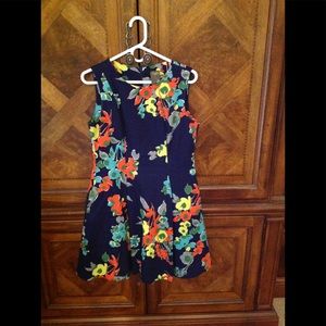 Taylor sleeveless, navy floral print dress.
